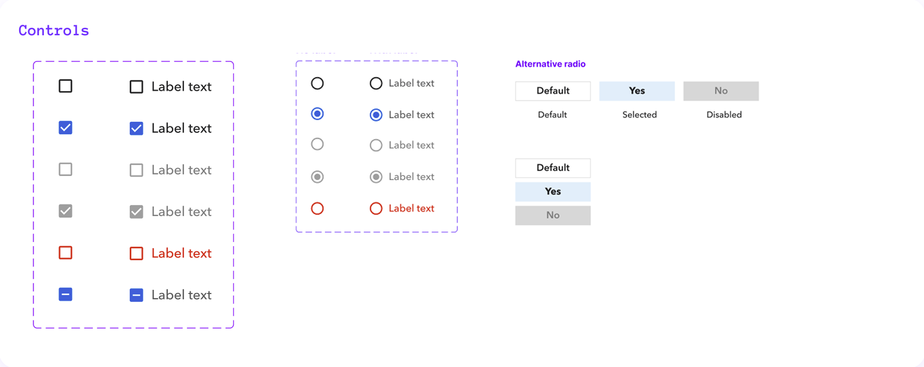 Legacy checkbox, radio and alternative radio controls