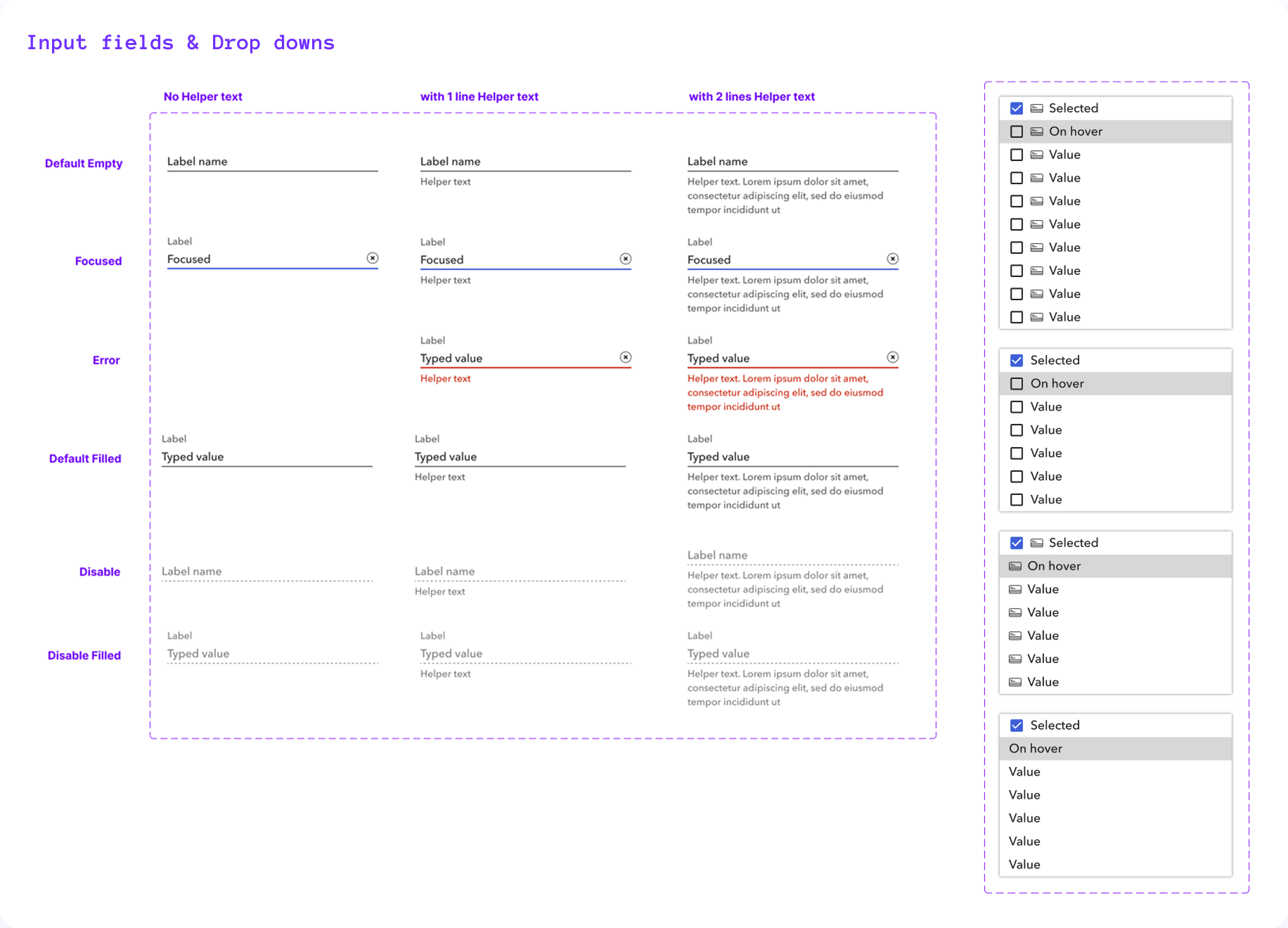 Legacy input fields and dropdown lists